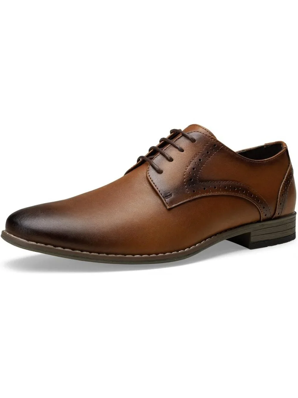 Men's Polished Brown Leather Formal Non Slip Wedding Oxford Derby Dress Shoes